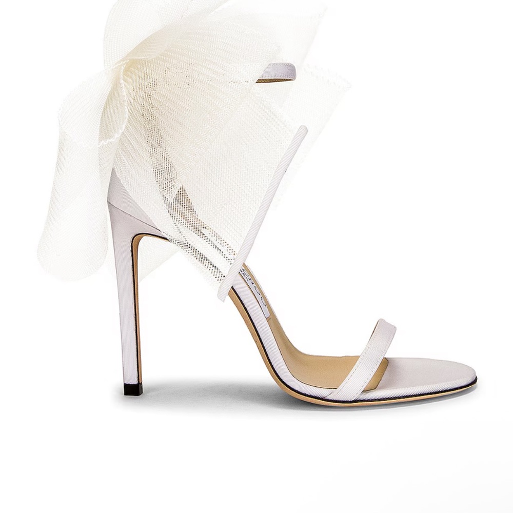 Jimmy Choo White Heels with Tulle Bow